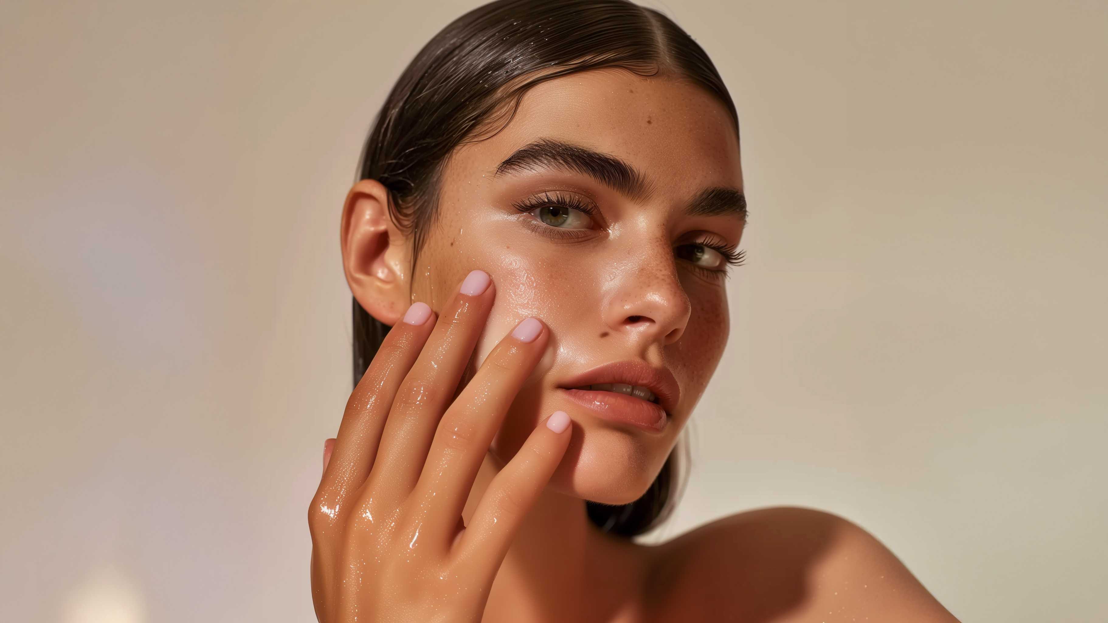 Soins anti-age: crème en pot et sérum avec pipette, présentation dorée
